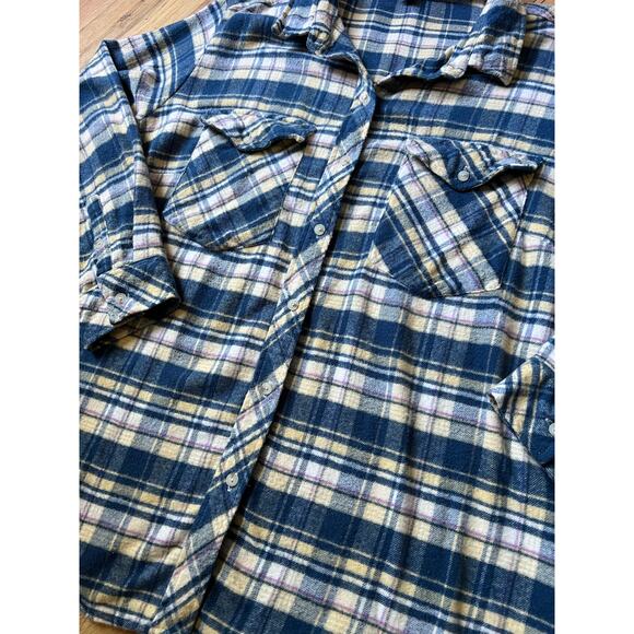Sanctuary Womens Cozy Blue Plaid Flannel Boyfriend Button Up Shirt Plus Sz 1X - Picture 2 of 14
